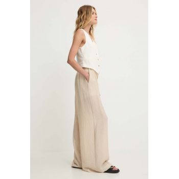 Answear Lab pantaloni din in culoarea bej, drept, high waist