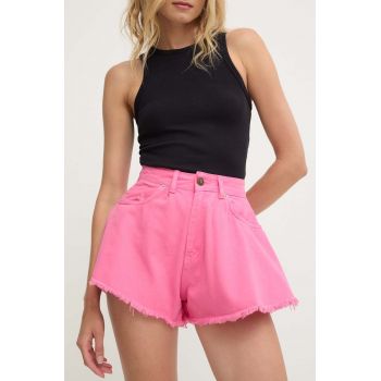 Answear Lab pantaloni scurti jeans femei, culoarea roz, neted, high waist