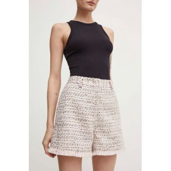 Bruuns Bazaar pantaloni scurti din lana StickweedBBDanice shorts culoarea roz, modelator, high waist, BBW3957