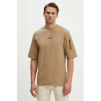 G-Star Raw tricou din bumbac barbati, culoarea bej, cu imprimeu, D24705-D617