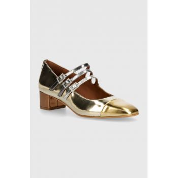 Kurt Geiger London pantofi de piele Pierra Mid Mary Jane culoarea auriu, cu toc drept, 2661666109