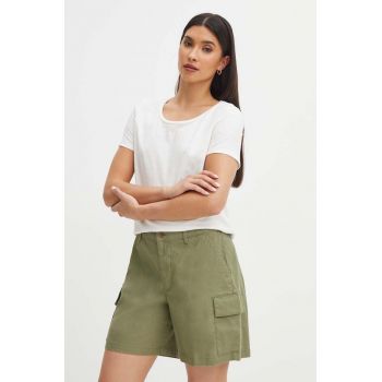 Medicine pantaloni scurti femei, culoarea verde, neted, medium waist