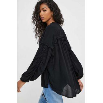 MUNTHE bluza femei, culoarea negru, neted