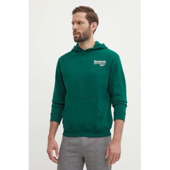 Reebok bluza Brand Proud barbati, culoarea verde, cu glugă, cu imprimeu, 100076388 ieftin