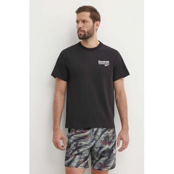 Reebok tricou din bumbac Brand Proud barbati, culoarea negru, cu imprimeu, 100076383