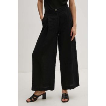 Sisley pantaloni din in culoarea negru, drept, high waist, 41I4LF04E