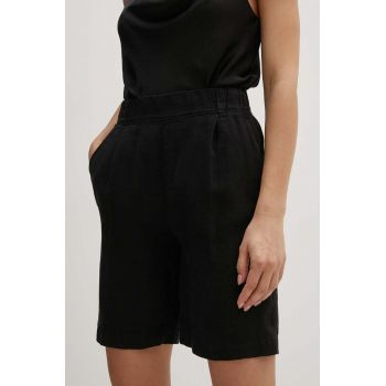 Sisley pantaloni scurti din in culoarea negru, neted, high waist, 41I4L901F