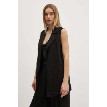 Sisley vestă de in culoarea negru, desfacut, 21I4LJ00L