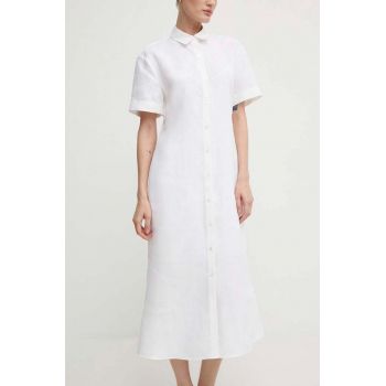Theory rochie din in culoarea alb, midi, evazati, O0503614