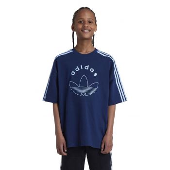 adidas Originals tricou de bumbac pentru copii culoarea albastru marin, cu imprimeu, IZ4549