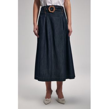 Fusta midi de denim cu buzunare oblice