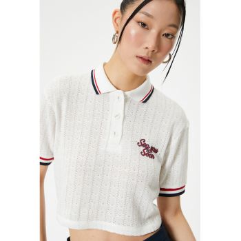 Tricou polo crop din material pointelle