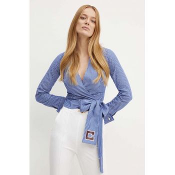 Elisabetta Franchi bluza din bumbac femei, culoarea albastru marin, modelator, CAS7446E2