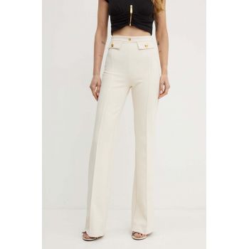 Elisabetta Franchi pantaloni femei, culoarea bej, evazati, high waist, PA02546E2