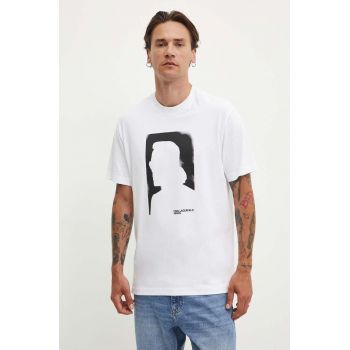 Karl Lagerfeld Jeans tricou din bumbac barbati, culoarea alb, cu imprimeu, 245D1709