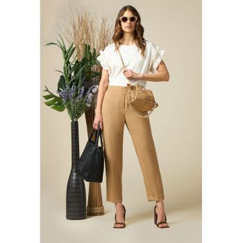 Pantaloni crop din amestec de in