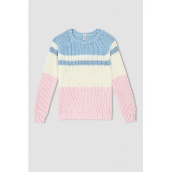 Pulover cu model colorblock si maneci raglan