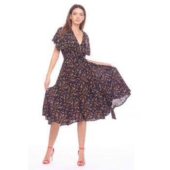 Rochie midi cu croiala petrecuta si decolteu cache-coeur