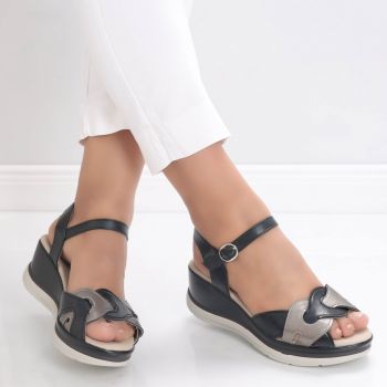 Sandale dama cu platforma Negre din Piele Ecologica Nirma ieftine