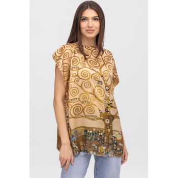 Bluza de vara tip poncho din matase cu reproducere dupa Pomul Vietii de Gustav Klimt