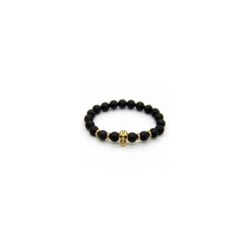 Bratara Barbati, Zamo®, Shamballa Skull, din Margele Negre si Craniu Auriu, Marime Universala