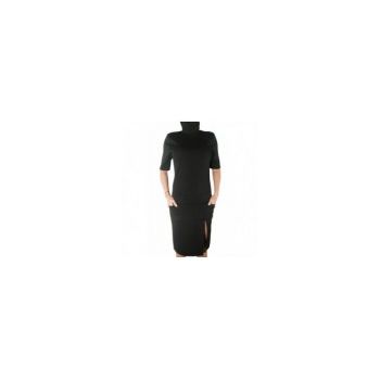 Rochie Dama, Zamo, Roma, Lunga, cu Crapatura, cu Guler Inalt, Culoare Neagra, Marimea M