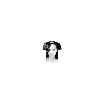 Tricou Dama, Zamo®, 3D Rihanna Smoke, cu Imprimeu Rihanna, Culoare Gri cu Negru, Marimea L