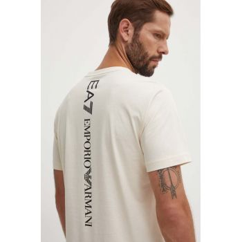 EA7 Emporio Armani tricou din bumbac barbati, culoarea bej, cu imprimeu, PJ02Z.8NPT18