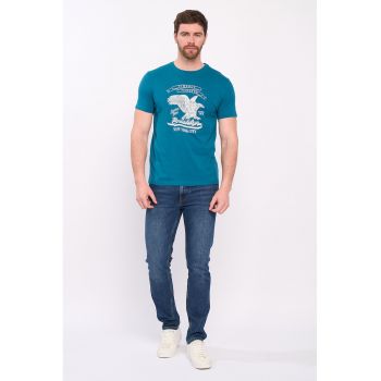 Tricou de bumbac cu decolteu la baza gatului