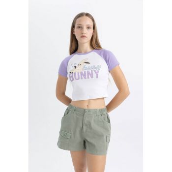 Tricou crop din amestec de bumbac cu imprimeu