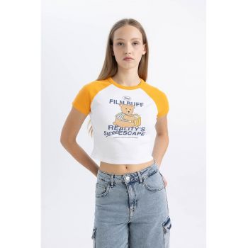 Tricou crop cu imprimeu