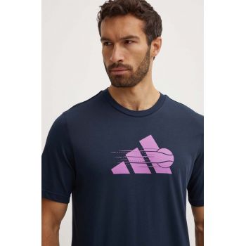 adidas Performance tricou de antrenament culoarea albastru marin, cu imprimeu, IW0150