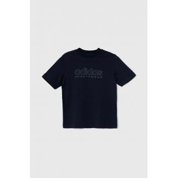 adidas tricou de bumbac pentru copii J SZN GFX TEE culoarea albastru marin, cu imprimeu, IW0916