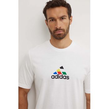 adidas tricou din bumbac Tiro barbati, culoarea alb, cu imprimeu, IW2668