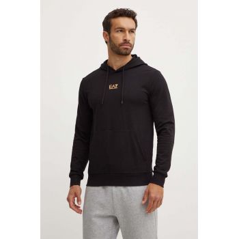 EA7 Emporio Armani hanorac de bumbac barbati, culoarea negru, cu glugă, neted, PJVRZ.8NPM32