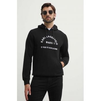 Karl Lagerfeld bluza barbati, culoarea negru, cu glugă, cu imprimeu, 542900.705036