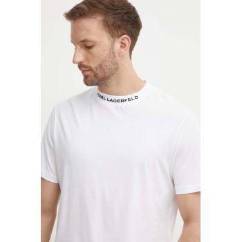 Karl Lagerfeld tricou din bumbac barbati, culoarea alb, neted, 542224.755159