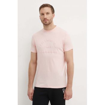 Karl Lagerfeld tricou din bumbac barbati, culoarea roz, cu imprimeu, 542224.755081