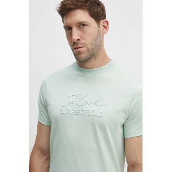 Karl Lagerfeld tricou din bumbac barbati, culoarea verde, cu imprimeu, 542225.755030