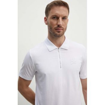 Karl Lagerfeld tricou polo barbati, culoarea alb, neted, 543221.745402