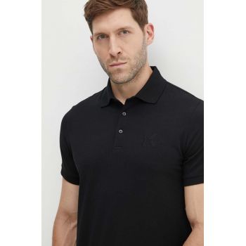 Karl Lagerfeld tricou polo barbati, culoarea negru, neted, 500221.745890