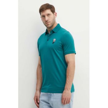 Karl Lagerfeld tricou polo barbati, culoarea verde, cu imprimeu, 534221.745022