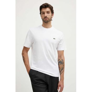 Lacoste tricou din bumbac barbati, culoarea alb, neted, TH7318