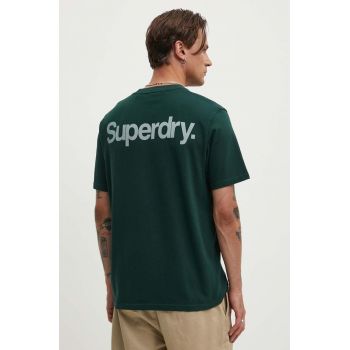 Superdry tricou din bumbac barbati, culoarea verde, cu imprimeu, M1012032A-27E