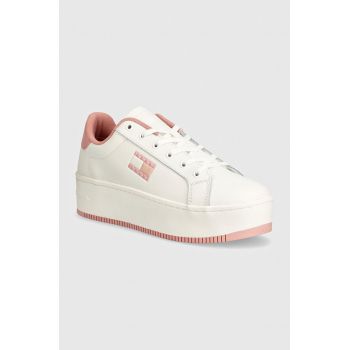 Tommy Jeans sneakers din piele TJW FLATFORM ESS culoarea roz, EN0EN02518