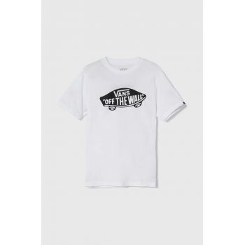 Vans tricou de bumbac pentru copii STYLE 76 culoarea alb, cu imprimeu, VN000IVEWHT1