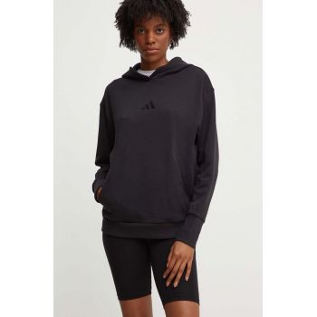 adidas hanorac de bumbac ALL SZN femei, culoarea negru, cu glugă, uni, IW1026