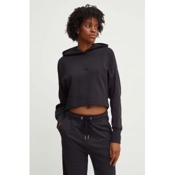 adidas hanorac de bumbac All SZN femei, culoarea negru, cu glugă, neted, JI9104