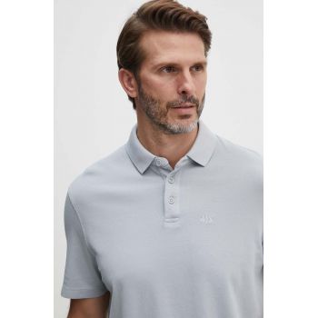 Armani Exchange polo de bumbac culoarea gri, neted, 3DZFAB ZJXUZ