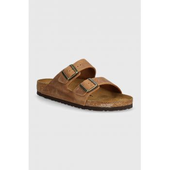 Birkenstock slapi de piele Arizona barbati, culoarea maro, 1028272